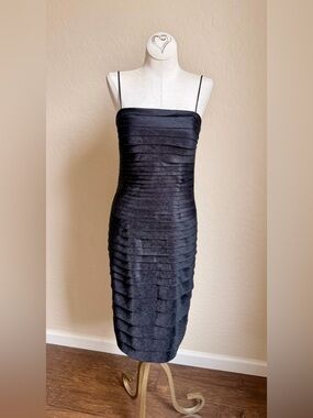 JS Collections Black Tiered Bandage Midi Dress Size 6 Cocktail Event